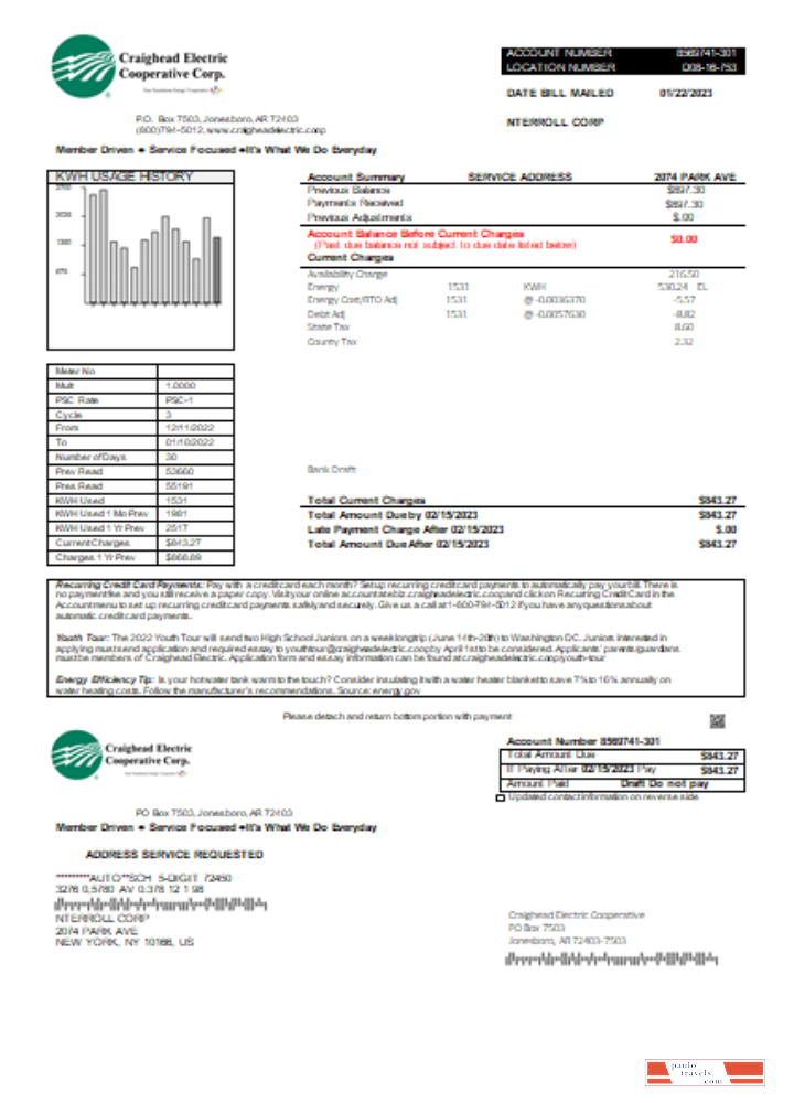 Craighead Electric Cooperative utility business bill, SCR PSD template